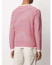 T-shirt à manche longue à rayures horizontales blanc et rouge Eleventy