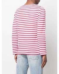 T-shirt à manche longue à rayures horizontales blanc et rouge Saint James
