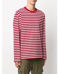 T-shirt à manche longue à rayures horizontales blanc et rouge MAISON KITSUNÉ