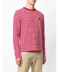 T-shirt à manche longue à rayures horizontales blanc et rouge Ami Paris