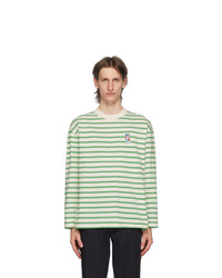 T-shirt à manche longue à rayures horizontales blanc et vert