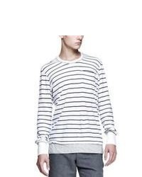 T-shirt à manche longue à rayures horizontales blanc