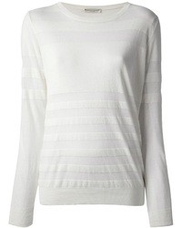 T-shirt à manche longue à rayures horizontales blanc Roberto Collina