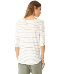 T-shirt à manche longue à rayures horizontales blanc Current/Elliott