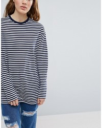 T-shirt à manche longue à rayures horizontales bleu marine et blanc Asos