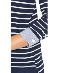 T-shirt à manche longue à rayures horizontales bleu marine et blanc Clu