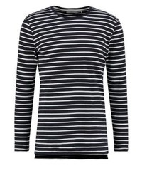 T-shirt à manche longue à rayures horizontales bleu marine Minimum