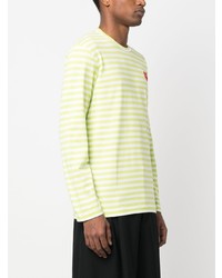 T-shirt à manche longue à rayures horizontales chartreuse Comme Des Garcons Play
