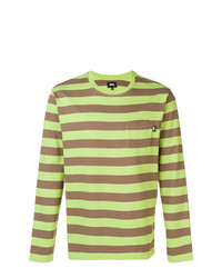 T-shirt à manche longue à rayures horizontales chartreuse Stussy