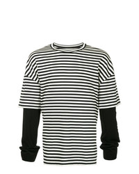 T-shirt à manche longue à rayures horizontales noir et blanc Juun.J