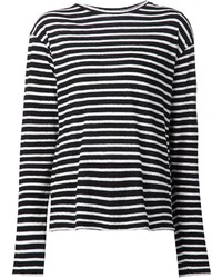 T-shirt à manche longue à rayures horizontales noir et blanc R 13