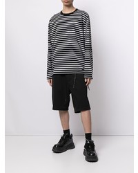 T-shirt à manche longue à rayures horizontales noir et blanc Mastermind Japan