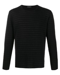 T-shirt à manche longue à rayures horizontales noir Roberto Collina