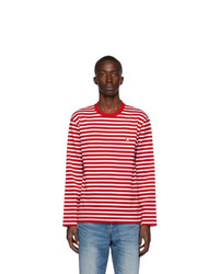 T-shirt à manche longue à rayures horizontales rouge et blanc