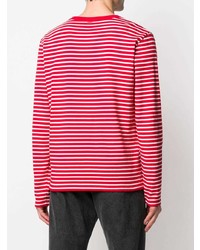T-shirt à manche longue à rayures horizontales rouge et blanc Ami Paris