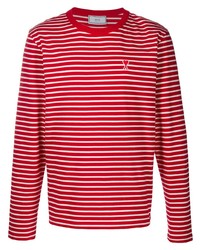 T-shirt à manche longue à rayures horizontales rouge et blanc Ami Paris