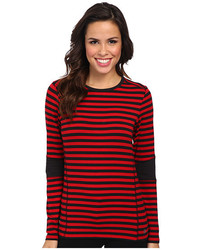 T-shirt à manche longue à rayures horizontales rouge et noir