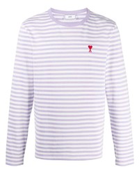 T-shirt à manche longue à rayures horizontales violet clair Ami Paris