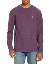 T-shirt à manche longue à rayures horizontales violet