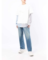 T-shirt à manche longue à rayures verticales blanc Feng Chen Wang