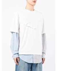 T-shirt à manche longue à rayures verticales blanc Feng Chen Wang