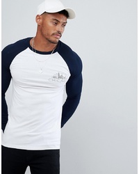 T-shirt à manche longue blanc et bleu marine ASOS DESIGN