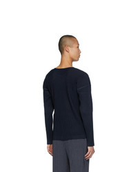 T-shirt à manche longue bleu marine Homme Plissé Issey Miyake