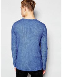 T-shirt à manche longue bleu Solid
