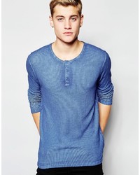 T-shirt à manche longue bleu Solid
