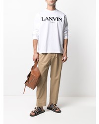 T-shirt à manche longue brodé blanc et noir Lanvin