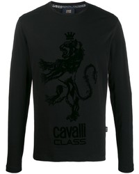 T-shirt à manche longue brodé noir Cavalli Class