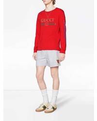T-shirt à manche longue brodé rouge Gucci