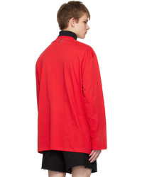 T-shirt à manche longue brodé rouge Raf Simons