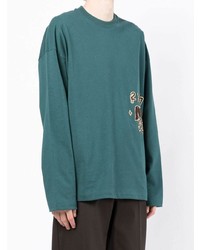 T-shirt à manche longue brodé vert foncé Jil Sander