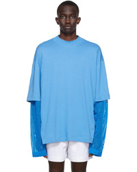 T-shirt à manche longue en tulle bleu clair