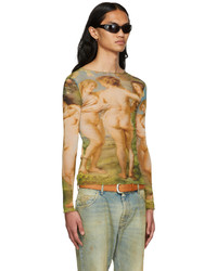 T-shirt à manche longue en tulle imprimé multicolore Jean Paul Gaultier