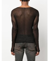 T-shirt à manche longue en tulle noir Saint Laurent