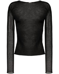 T-shirt à manche longue en tulle noir Saint Laurent