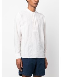 T-shirt à manche longue et col boutonné à rayures horizontales blanc Orlebar Brown