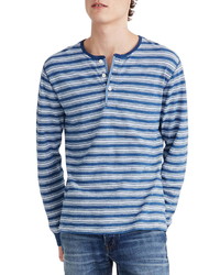 T-shirt à manche longue et col boutonné à rayures horizontales bleu marine et blanc