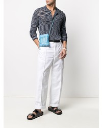 T-shirt à manche longue et col boutonné à rayures horizontales bleu marine et blanc Isabel Marant