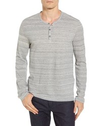 T-shirt à manche longue et col boutonné à rayures horizontales gris
