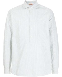 T-shirt à manche longue et col boutonné à rayures verticales blanc Barena