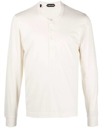 T-shirt à manche longue et col boutonné beige Tom Ford