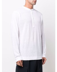 T-shirt à manche longue et col boutonné blanc 120% Lino