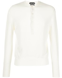 T-shirt à manche longue et col boutonné blanc Tom Ford