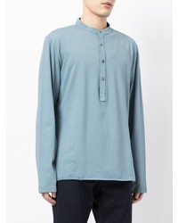 T-shirt à manche longue et col boutonné bleu clair Barena