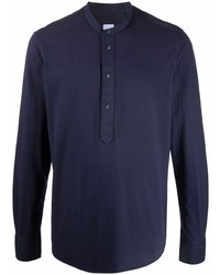 T-shirt à manche longue et col boutonné bleu marine Aspesi