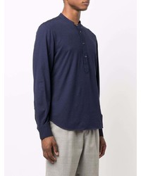 T-shirt à manche longue et col boutonné bleu marine Aspesi