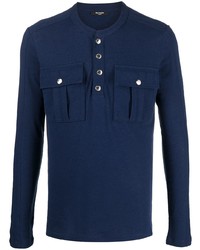 T-shirt à manche longue et col boutonné bleu marine Balmain
